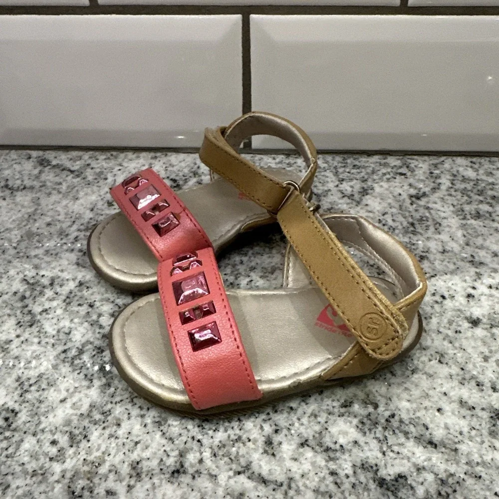 Stride Rite Girls Size 2 M Pink Linnea 55427 Ankle Strap Sandals Bling Light‎